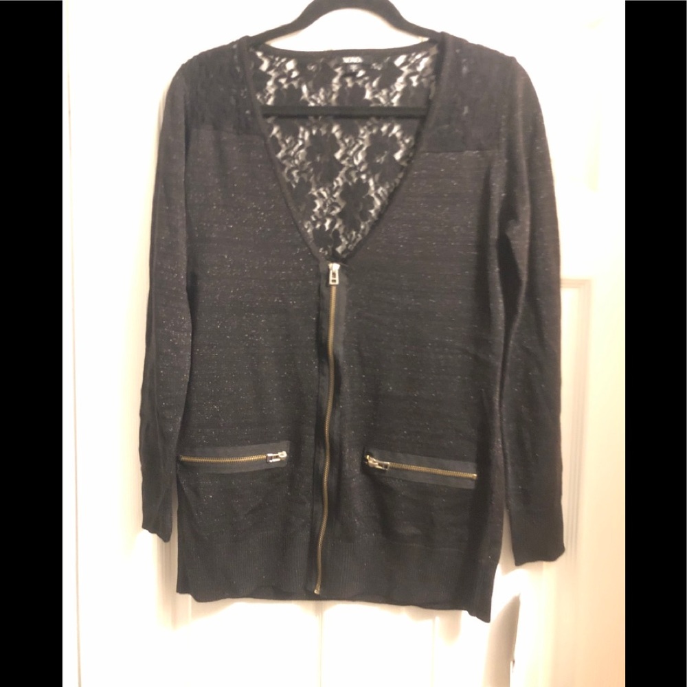 Zip up cardigan lace back sparkle in fabric